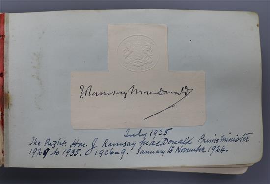 An autograph album containing signatures mainly on piece, including Queen Victoria, W G Grace and Winston Churchill